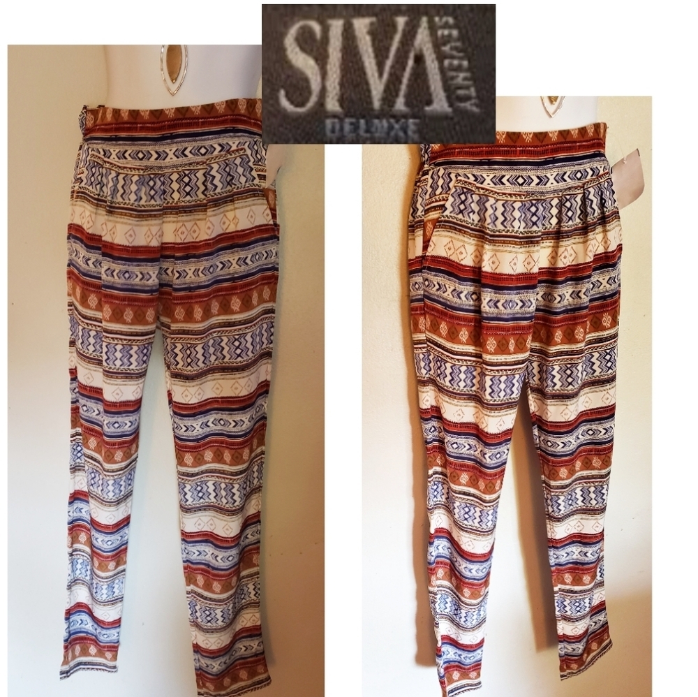 Siva boho geometric print pull up pants